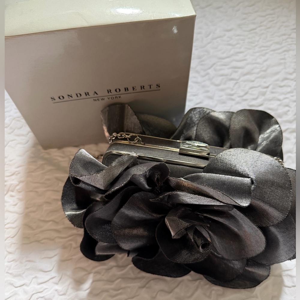 Sondra Roberts 3D Floral Pewter Evening Bag